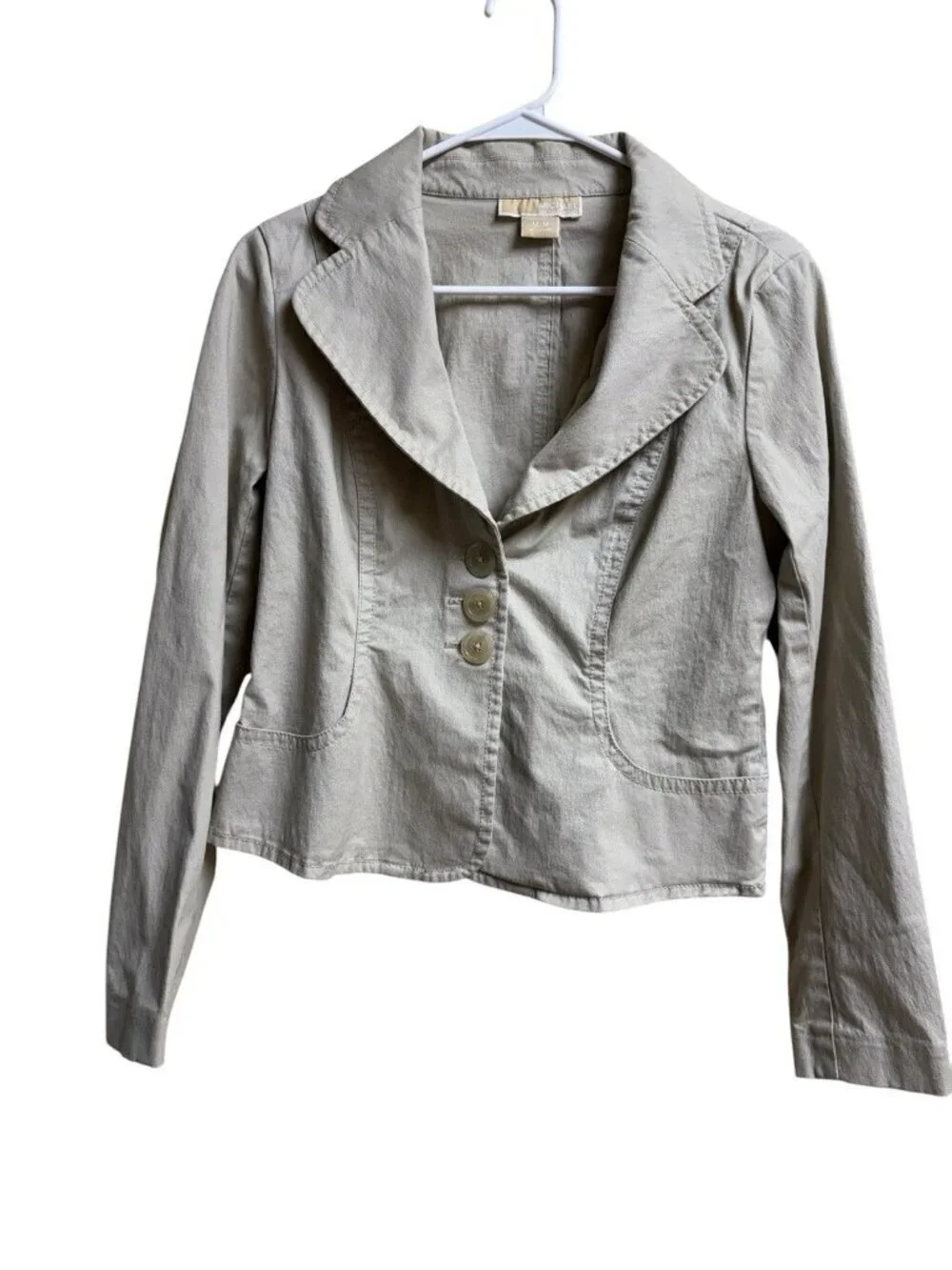 Michael Kors Khaki Blazer Womens M Cropped Stretch Jacket Casual